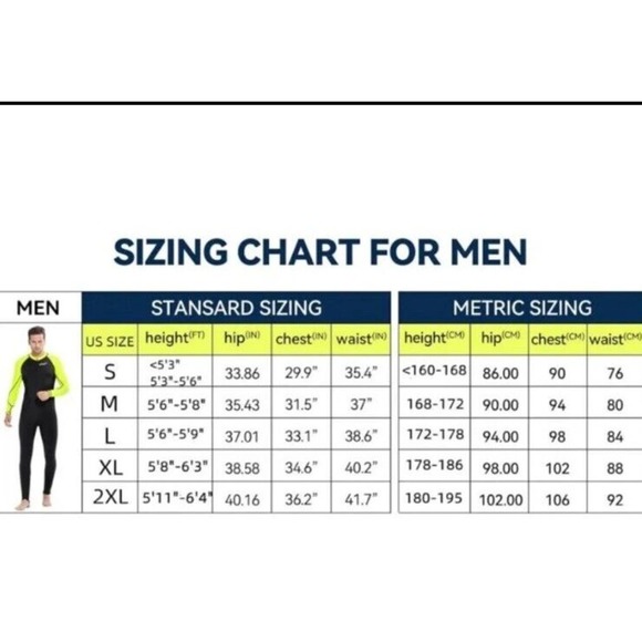 COPOZZ Diving Skin Men XXL Thin Wetsuit Rash Guard- Full Body UV Protection New - Picture 3 of 3